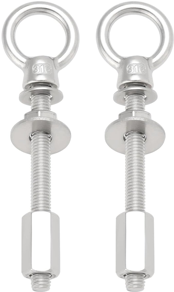 SnelShoppen - 2 Sets M8x80mm Rvs Ringbouten met Moeren voor Achterdeuren, Hijsogen, Geschikt voor Ducato, Jumper, Boxer, Kwaliteit en Duurzaamheid