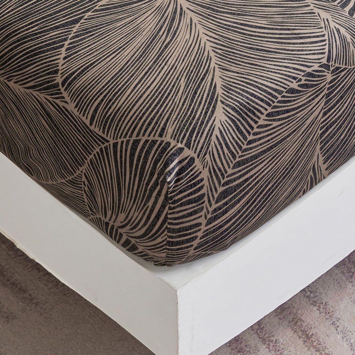 Hoeslaken Tropisch - Beddengoed Bladerpatroon - Slaapkamer Decoratie - Rondom Elastisch - 200 x 220 cm - Bruin Groen