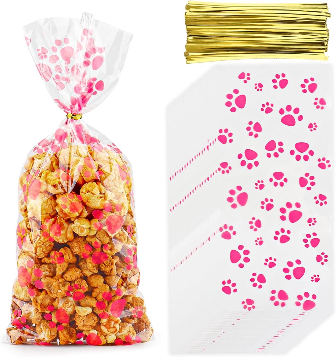 SnelShoppen - 50 Stuks Roze Pootjes Cadeautasjes - Perfect voor Feestjes, Verjaardagen, Kinderfeestjes, Bruiloften en Meer - Sterke Papieren Tasjes