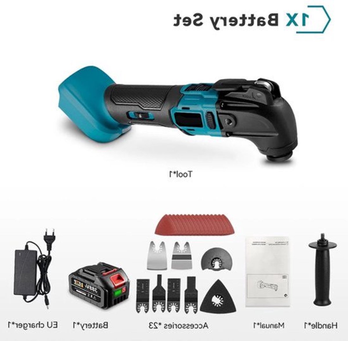 Oscillerende Multitools - Accu - 18V Brushless Motor - Hoek van 4° - 6 Snelheden - 8500-24.000 OPM - 350W - 18V - Voor Snijden, Schuren en Trimmen - 1 Accu's met 1 Lader
