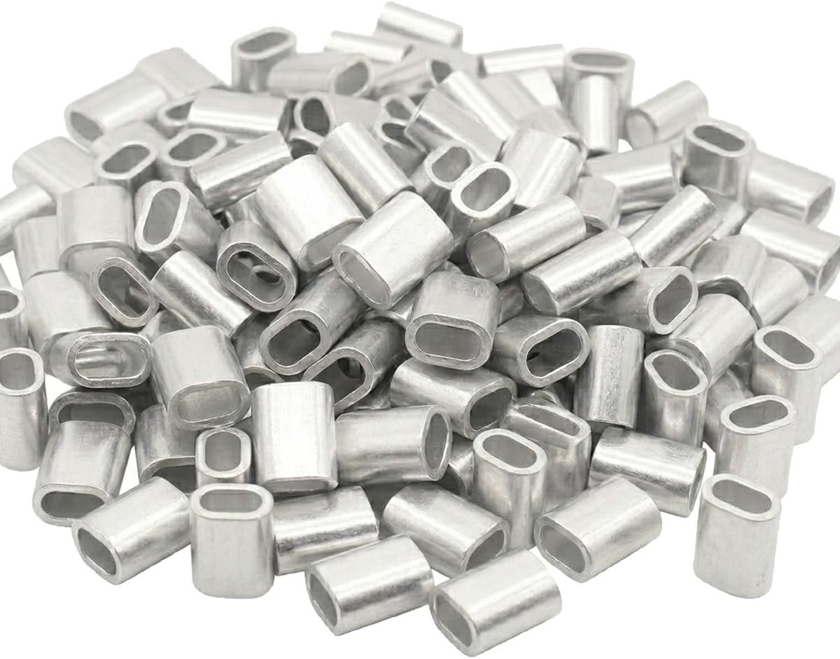 Ovale Aluminium Klemhulzen 2.0mm voor Draadzeilklemmen, Persklemmen en Crimphulzen voor Stalen Kabels en Draadbevestiging - 100 Stuks
