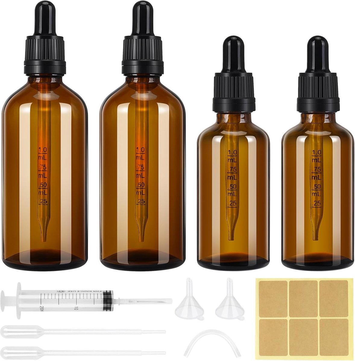 SnelShoppen - Pipettefles 50ml en 100ml - Perfect voor Koken, DIY, Laboratoria, Precisie Doseren, Transparant, Kunststof, Set van 2