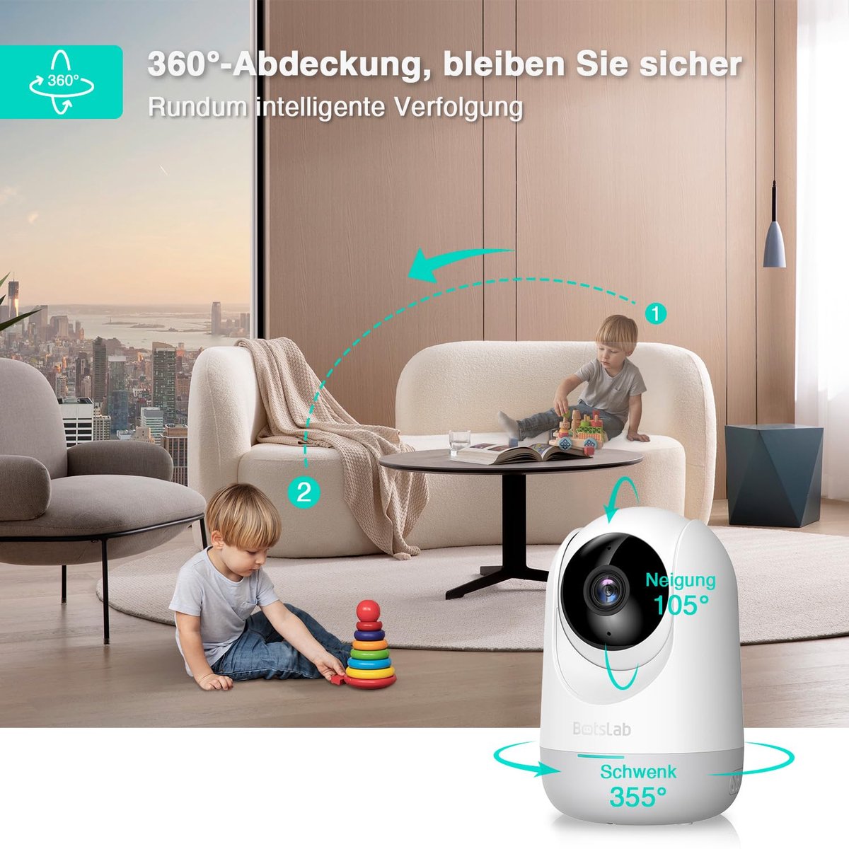 SnelShoppen - 2K Bewakingscamera Binnen - Babyfoon met Camera - 360° Wifi Camera Bewaking - Bewegingsdetectie - Geluidsherkenning - 2-Weg Audio - Nach