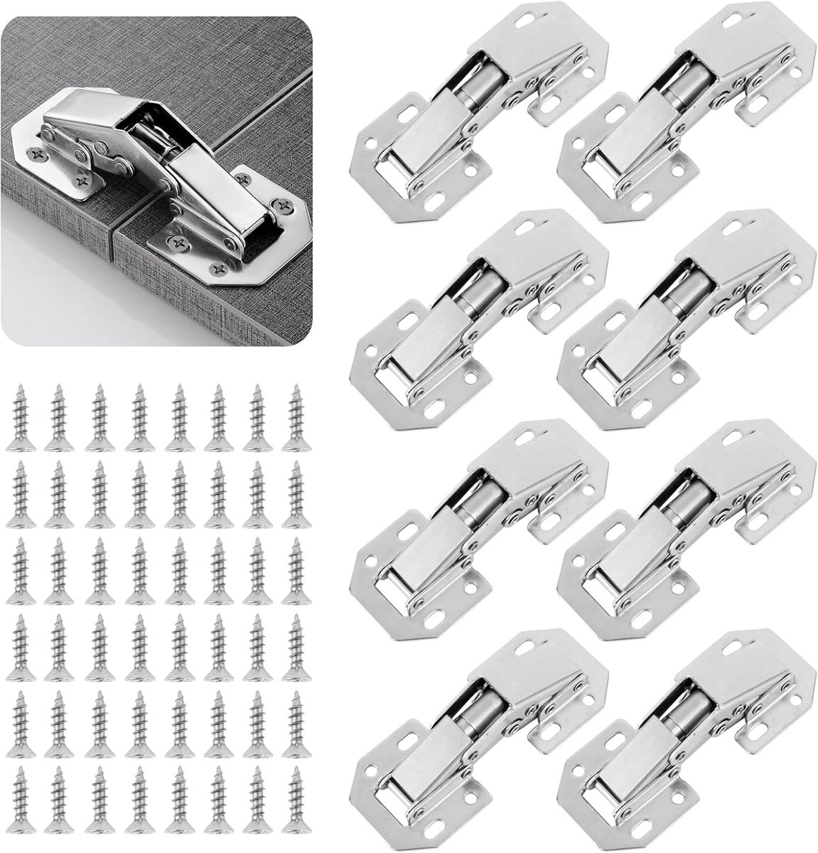 8 Stuks Keukenkast Scharnier - Soft Close Deurscharnier - Volledige Overlay Hydraulisch Scharnier - Mute Design - Inclusief Schroeven - Voor Keuken en Garderobe