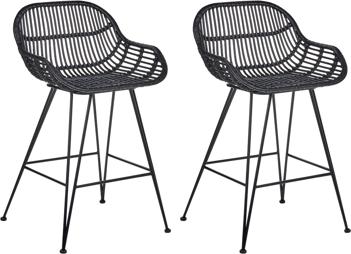 TERRELL - Barkruk set van 2 - Zwart - Rotan