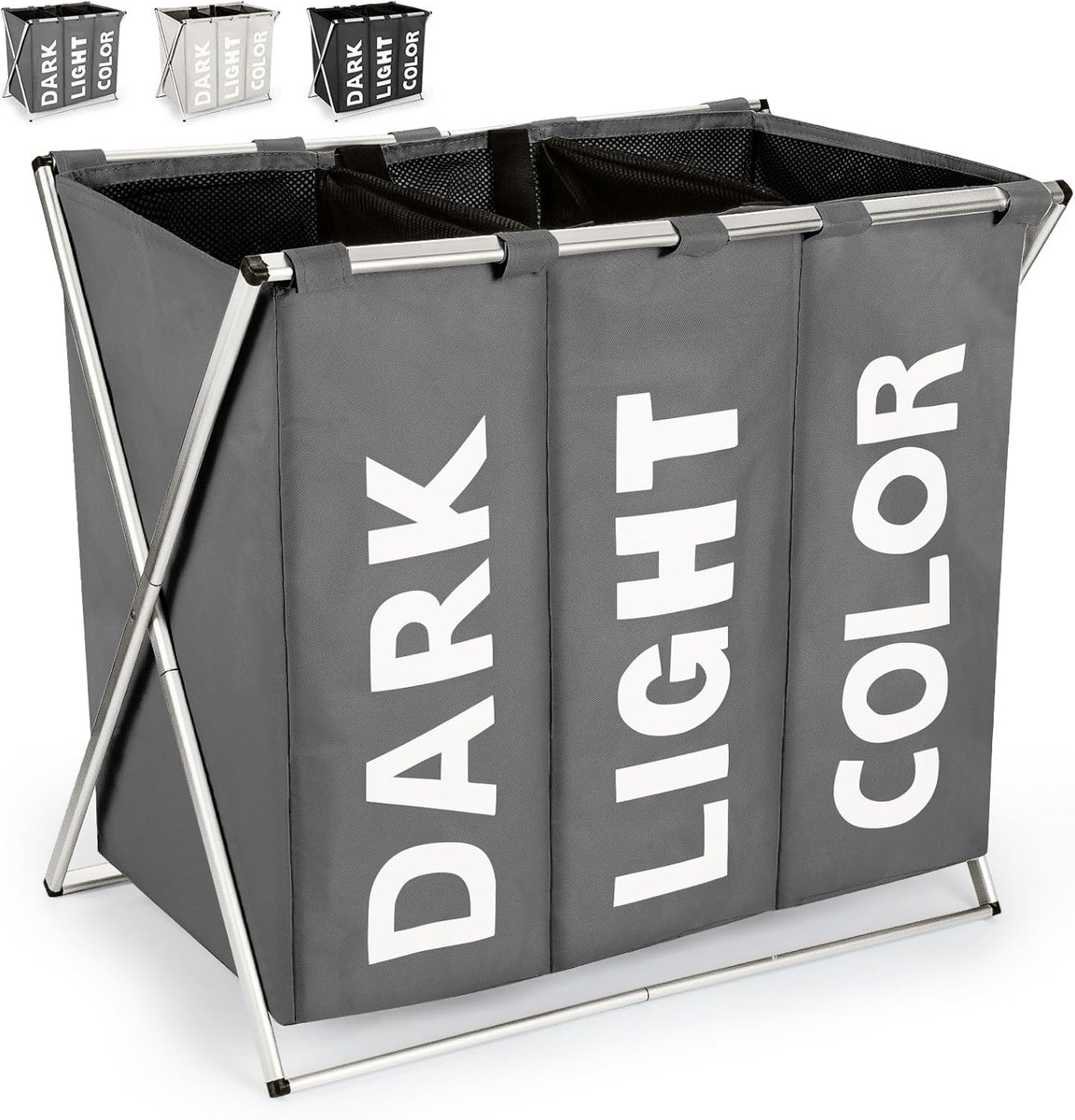SnelShoppen - Vouwbare Wasmand met 3 Compartimenten 100L - Grote 3-delige Wasverzamelaar - Wasmand Trio voor Vuile Kleding - Handige Opbergmand voor H