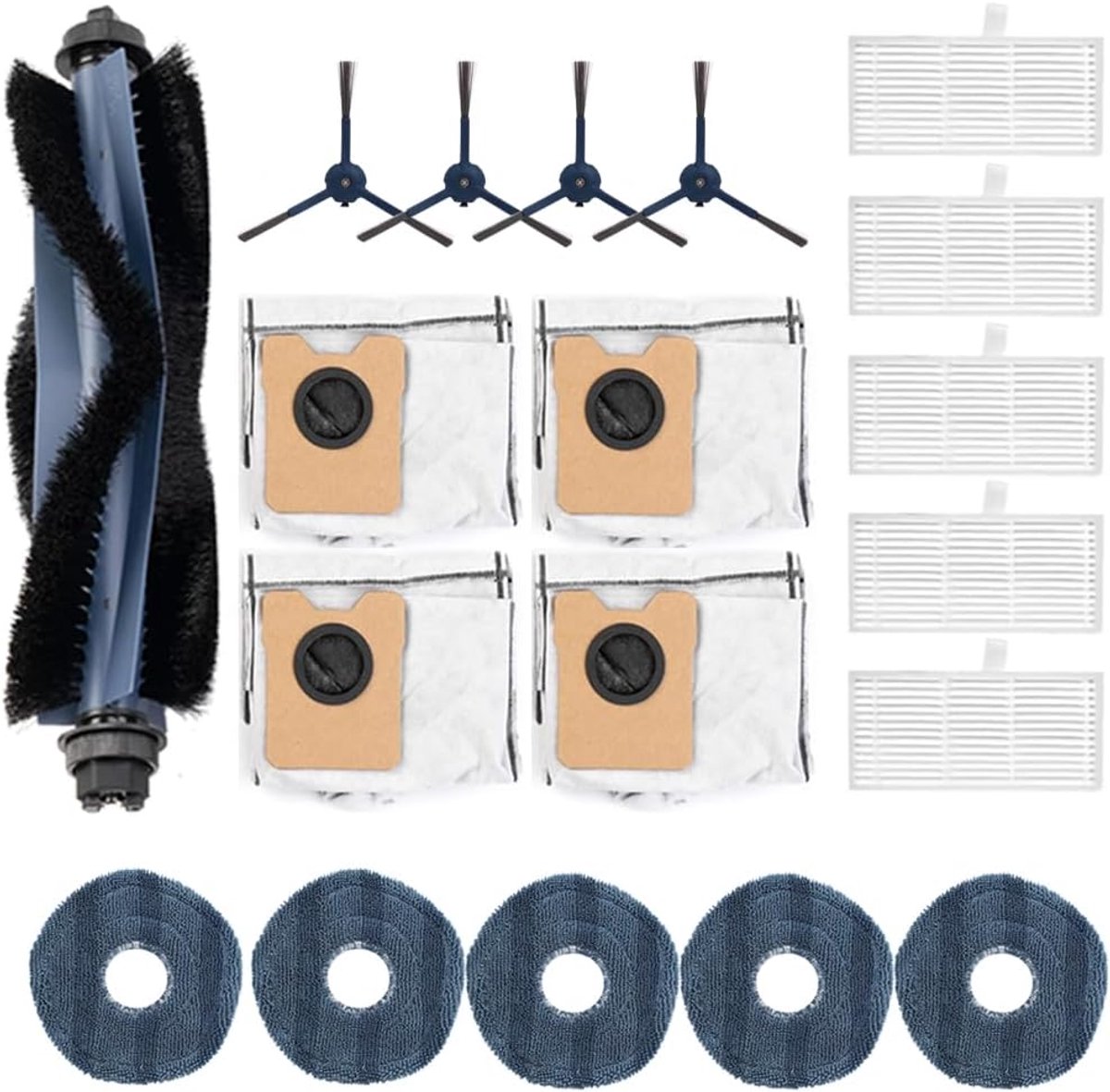 SnelShoppen - 19-delig Accessoire Set voor Robotstofzuiger, Hoofdkwast, Zijborstels, Moppen, Stofzakken en Filters, Vervangingsonderdelen voor Eufy Om