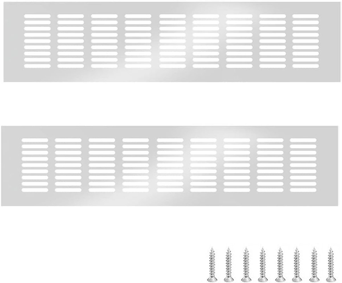 SnelShoppen - Pack van 2 Aluminium Ventilatieroosters 80 x 400 mm - Waterdichte Insectenbescherming - Rectangular Perforated Grille voor Wandmontage