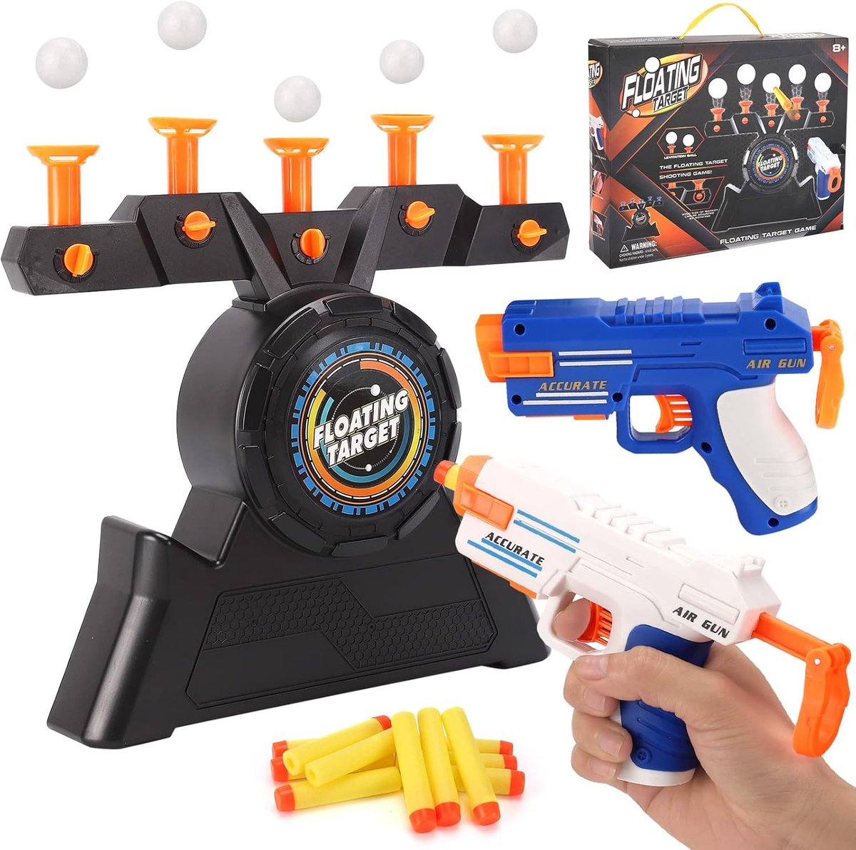 Floating Target Schietspel met Zwevende Ballen – 2 Foam Dart Blasters, 10 Foam Ballen, 10 Foam Darts en USB-kabel – 8+ jaar