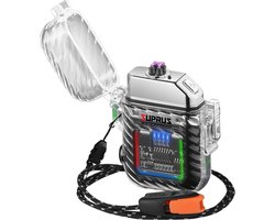 SnelShoppen - SUPRUS Lichtaansteker, 3 Modi, Windproof, Waterproof, Oplaadbaar, Dubbele Boog, Plasma Aansteker met Noodfluitje en Lanyard voor Camping
