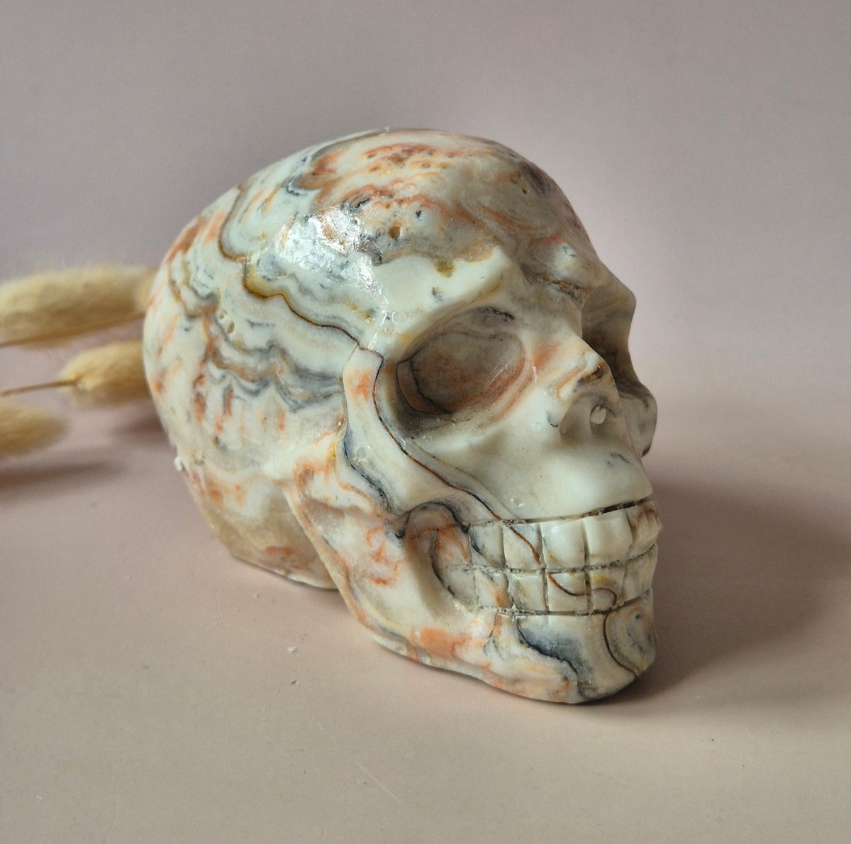 XXL Edelsteen Crazy Lace Agate Skull – 10–12 cm (700g)