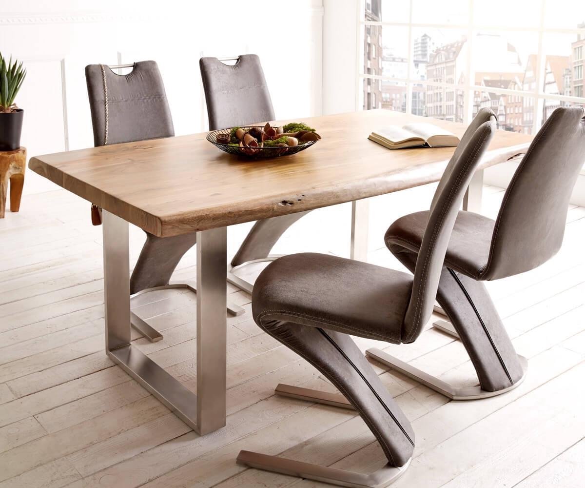 Eettafel Edge acacia natuur 180x90 XL edelstaal smal Live-Edge