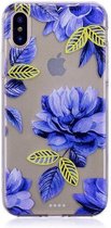 GadgetBay Doorzichtig Blauwe Bloemen iPhone X XS TPU hoesje - Blauw