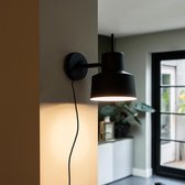 QAZQA chappie - Retro Wandlamp voor binnen - 1 lichts - L 260 mm - Zwart -  Woonkamer | Slaapkamer | Keuken