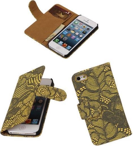 Etui Portefeuille Booktype Yellow Lace 2 pour Apple iPhone 5 / 5s / SE