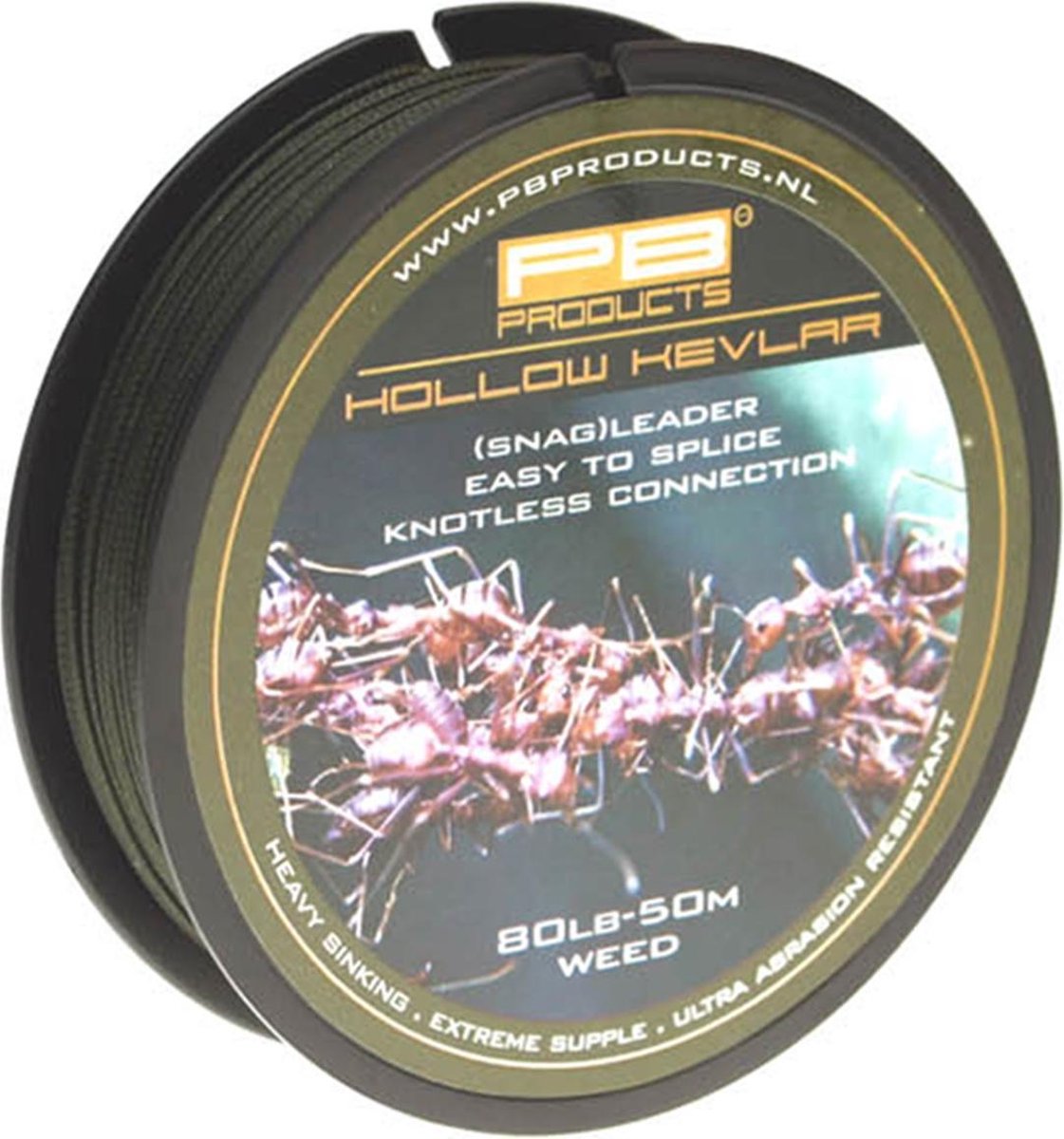 PB Products - Hollow Kevlar | Snag Leader | 80lb | Weed | 50m - Weed
