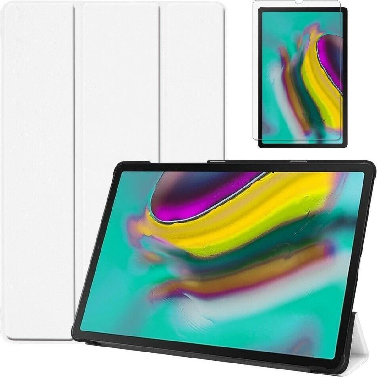 Samsung Galaxy Tab S5e hoes - Tri-Fold Book Case + Screenprotector - Wit