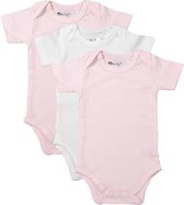 Dirkje Unisex Set(3delig) Rompers Korte Mouw Roze en Wit - Maat 74/80