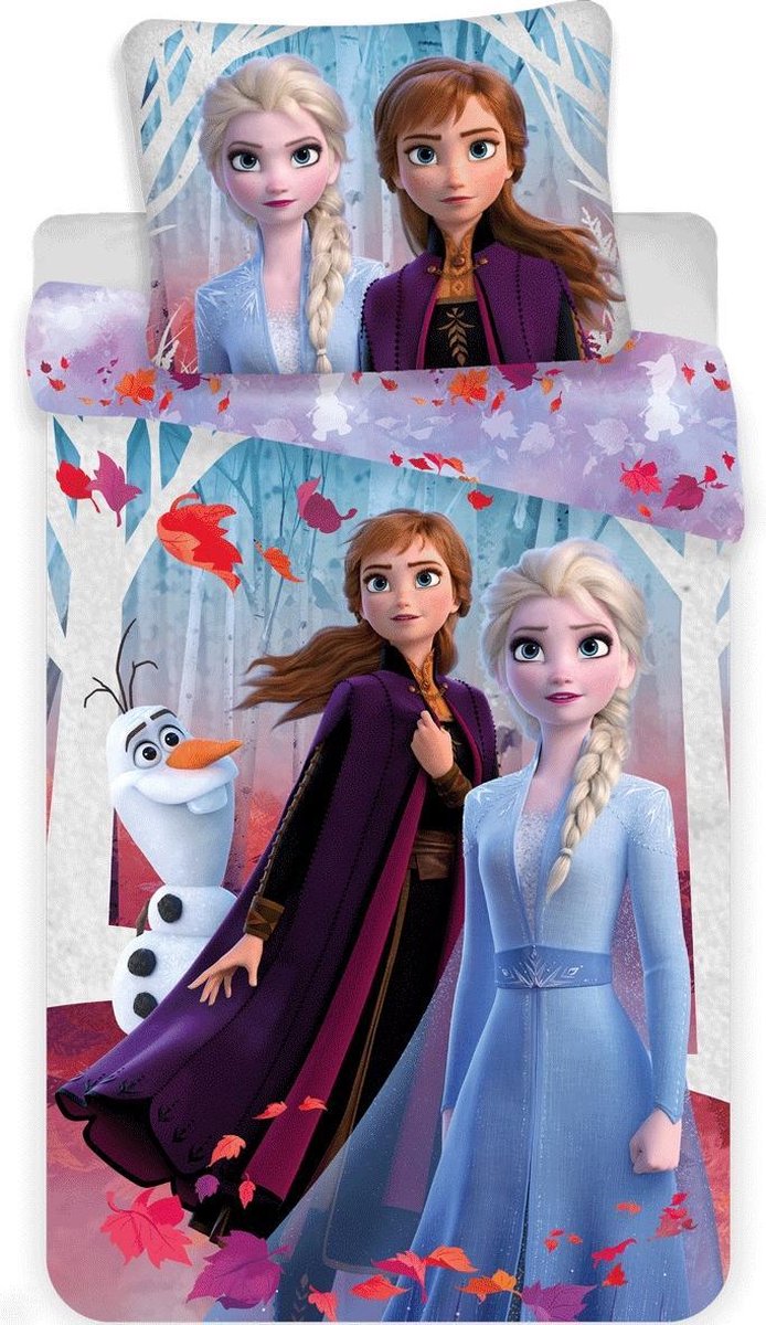 Disney Frozen Dekbedovertrek Leaves - Eenpersoons - 140 x 200 cm - Katoen - Disney Frozen