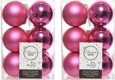 24x Fuchsia roze kunststof kerstballen 6 cm - Mat/glans - Onbreekbare plastic kerstballen - Kerstboomversiering fuchsia roze