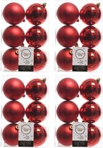 24x Kerst rode kunststof kerstballen 8 cm - Mat/glans - Onbreekbare plastic kerstballen - Kerstboomversiering kerst rood