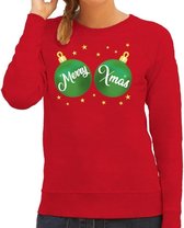 Foute kersttrui / sweater rood met groene Merry Xmas borsten voor dames - kerstkleding / christmas outfit S (36)