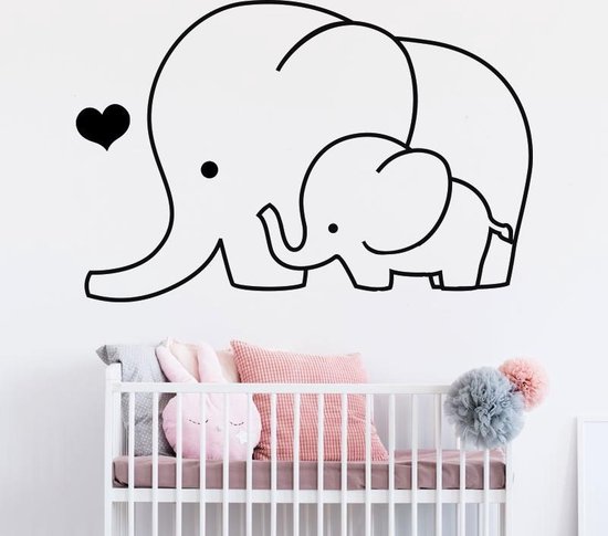 Muursticker olifant met baby - geheel naar wens