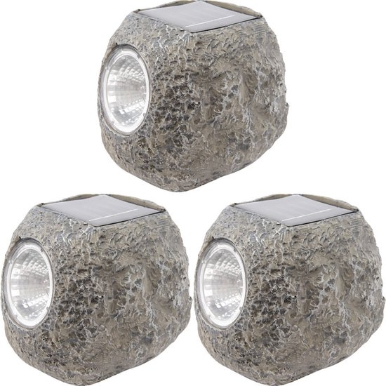 3x Buiten/tuin LED stenen spots solar verlichting 10 cm - Tuinverlichting -  Tuinlampen... | bol.com