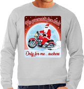 Foute Kersttrui / sweater - No presents for kids only for me suckers - motorliefhebber / motorrijder / motor fan grijs voor heren - kerstkleding / kerst outfit XL (54)