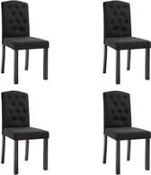 Eetkamerstoelen (INCL anti kras viltjes) met Knopen Stof Zswart 4 STUKS / Eetkamer stoelen / Extra stoelen voor huiskamer / Dineerstoelen / Tafelstoelen / Barstoelen