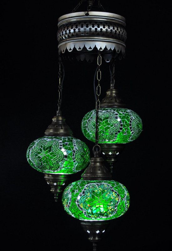 vacuüm platform Thriller Hanglamp - groen - glas - mozaïek - Turkse lamp - oosterse lamp -  kroonluchter - 3 bollen. | bol.com