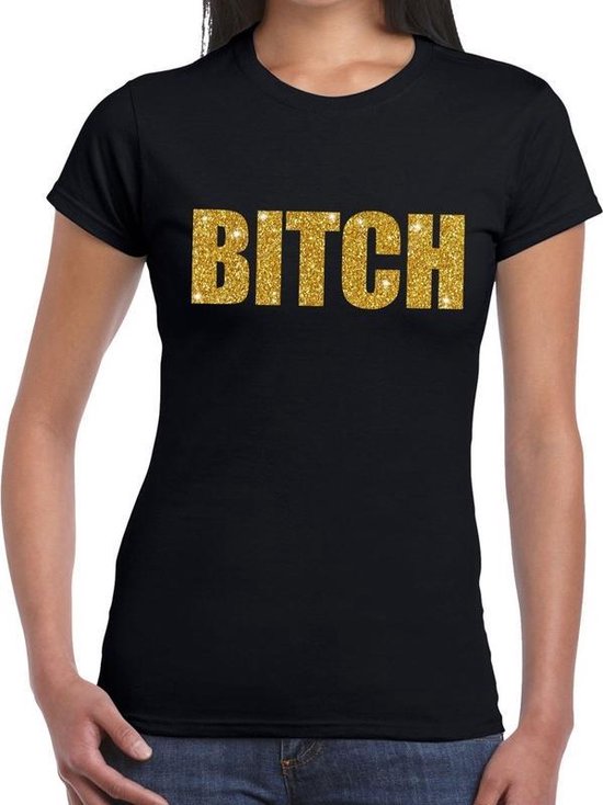 BITCH glitter tekst t-shirt zwart dames - dames shirt BITCH M