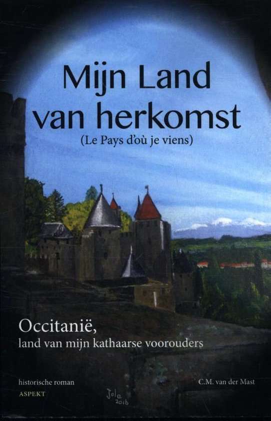 Boek "Mijn Land van Herkomst" met een schilderij van een middeleeuws kasteel onder een blauwe lucht.