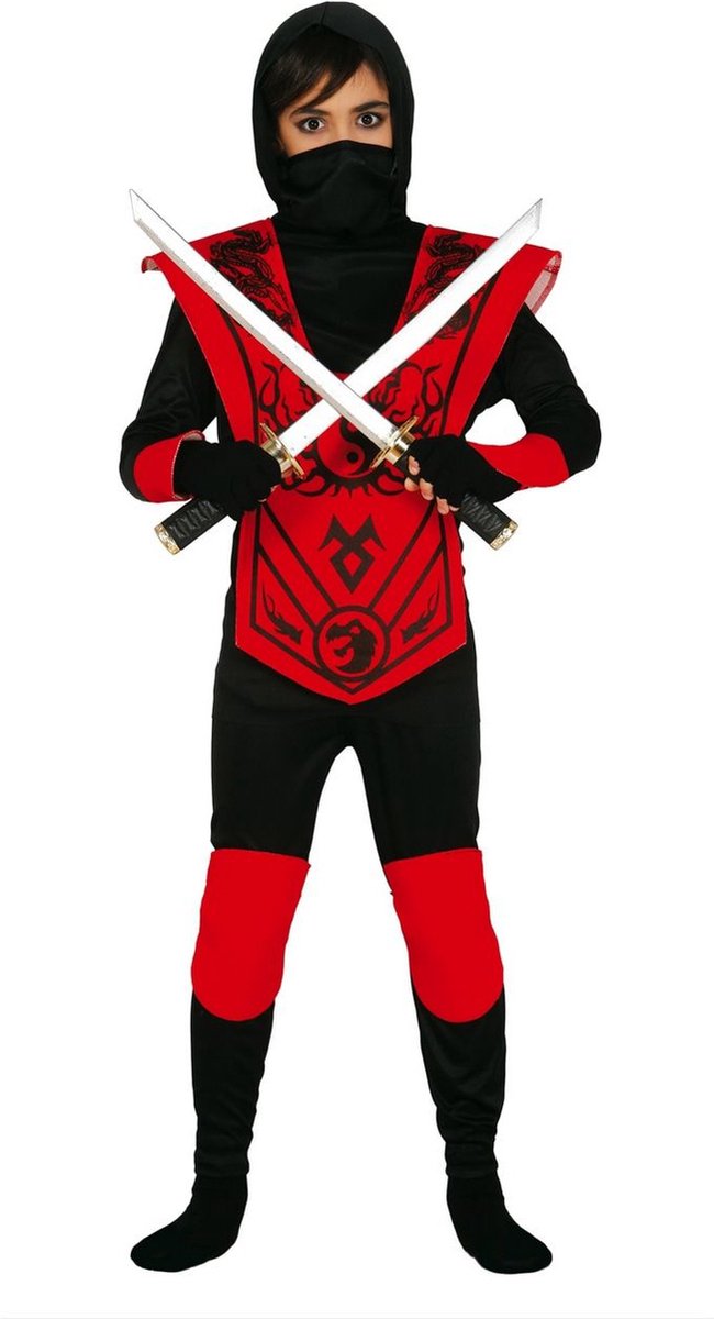 Fiestas Guirca Verkleedpak Ninja Jongens Rood/zwart Mt. 98/104