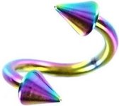 Titanium Geanodiseerd Regenboog Twister Spikes 1,6 mm x 10 mm ©LMPiercings