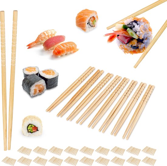 6 paires - Baguettes en bambou de Luxe marron - Bâtonnets à sushi -  Baguettes 