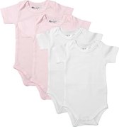 Dirkje Unisex Set(4delig) Rompers Korte Mouw Wit en Roze - Maat 74/80