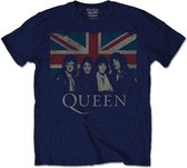 Queen Heren Tshirt -M- Vintage Union Jack Blauw