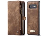 Samsung Galaxy S10 Bookcase hoesje - CaseMe - Effen Bruin - Leer - Portemonnee met 11 Vakjes voor Pasjes en Ritsvak