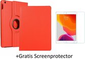 Case2go - Tablet hoes geschikt voor iPad 10.2 inch 2019 / 2020 / 2021 - Draaibare Book Case + Screenprotector - Oranje