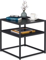 Relaxdays bijzettafel zwart - vierkant - salontafel - 2 etages - 50x50x50 cm - tafel