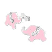 Joy|S - Zilveren roze olifant oorbellen met kristal