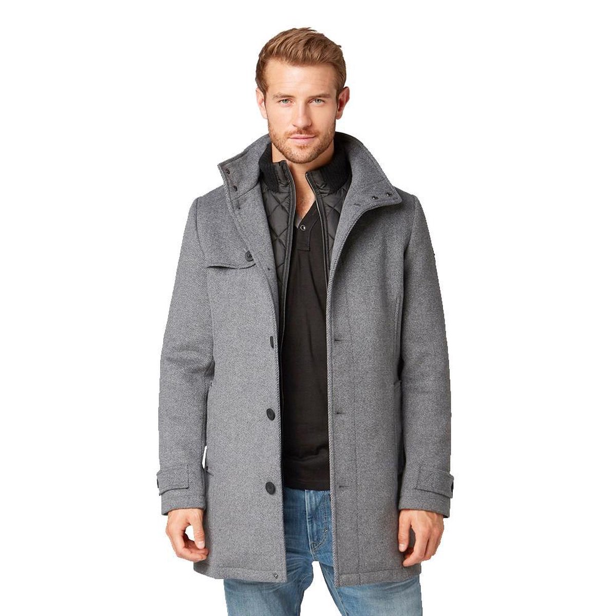 TOM TAILOR Wollen herenjas met borstzak, 30500 - Dark Grey Black Herringbone, M
