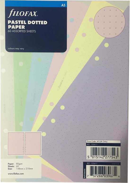 Aanvulling / Navulling A5 Dotted Pastel Gekleurd Notitiepapier voor o.a. Clipbook Planners 60 vel 80 g/m²