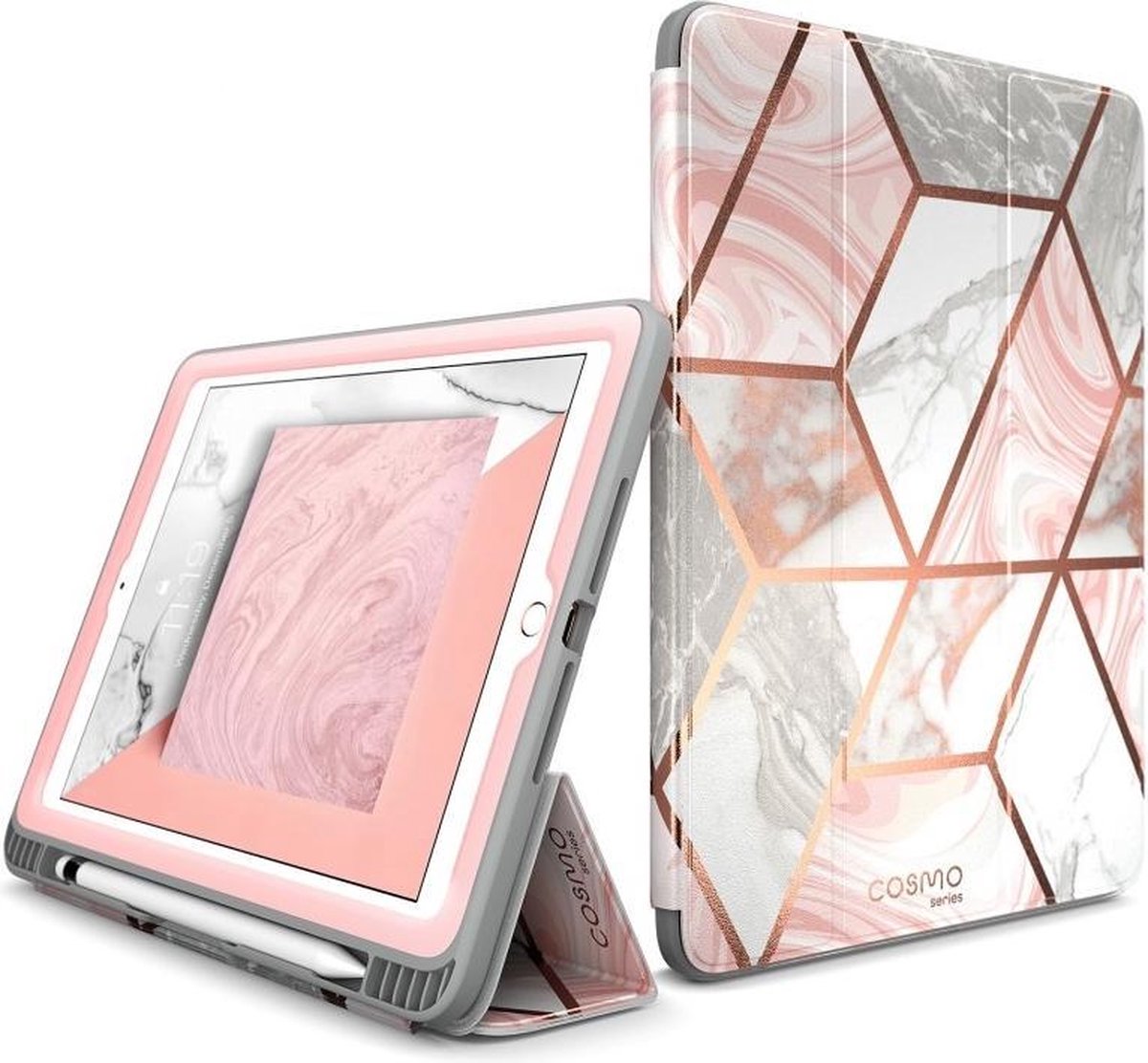 COSMO Boekmodel Hoes Geschikt Voor iPad 2018 6e Generatie / 2017 5e Generatie - 9.7 inch - Pencil houder - Marmer Wit