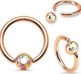 Rosé Goud Ball Closure Ring multi kleur Kristal 10mm / 1.6 mm draaddikte