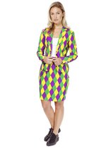 OppoSuits Harlequeen - Vrouwen Kostuum - Gekleurd - Carnaval - Maat 44