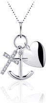 Gisser Jewels - Hanger incl. Ketting - Geloof Hoop Liefde gezet met Zirkonia - 23mm x 22mm - Lengte 42+3+5cm - Gerhodineerd Zilver 925