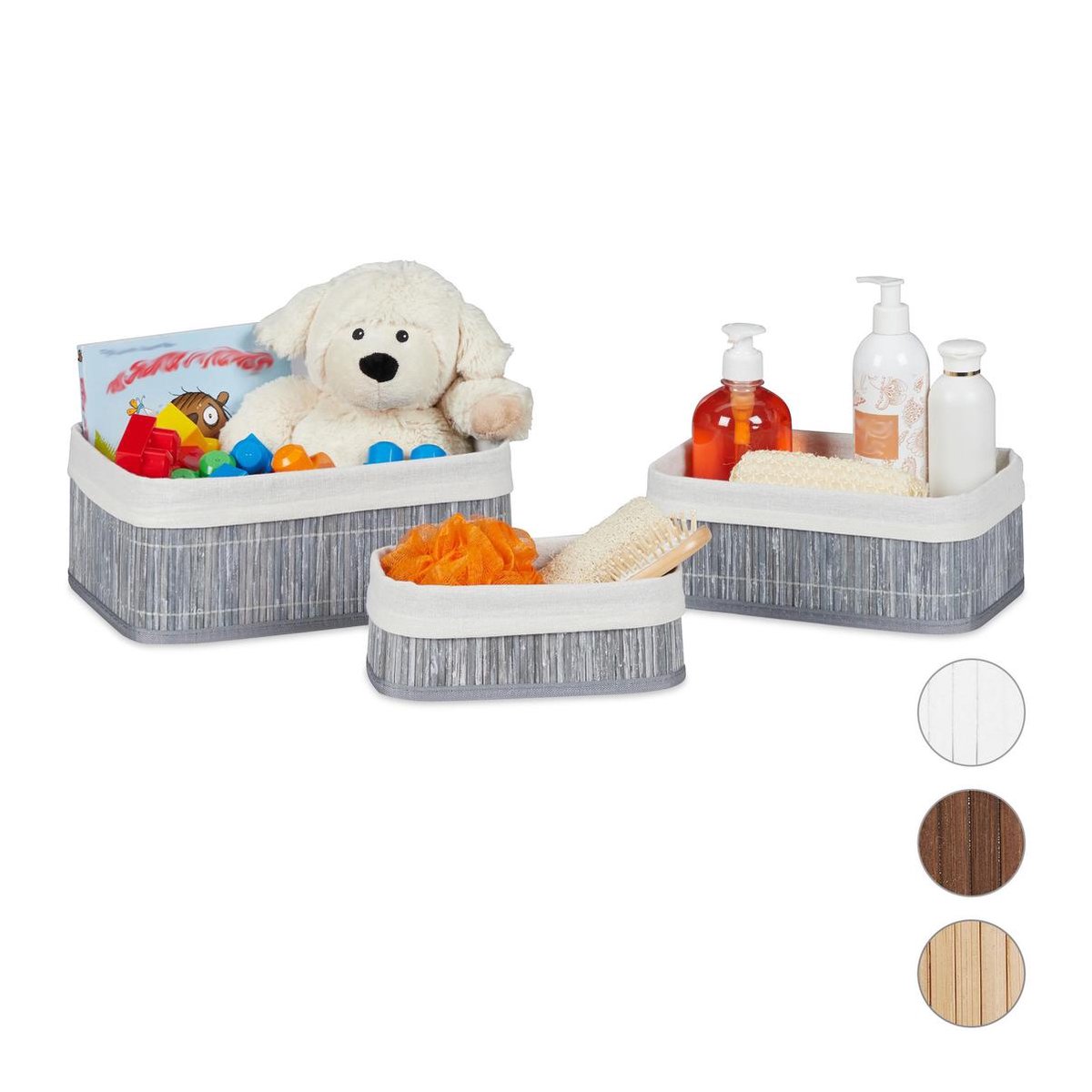 Badkamerorganizer met handgrepen, opbergmand voor de badkamer voor tijdschriften, toiletpapier of handdoeken, multifunctionele mand van katoenen stof voor badartikelen, set van 4, bruin