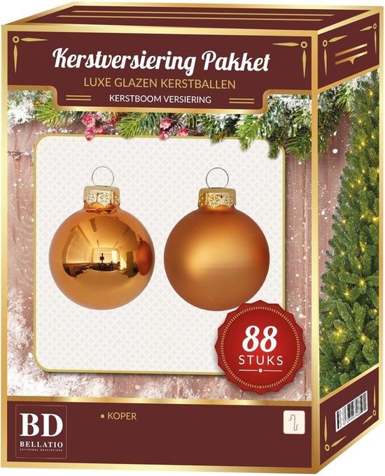 Glazen Kerstballen set 88delig koper Kerstboomversiering koper